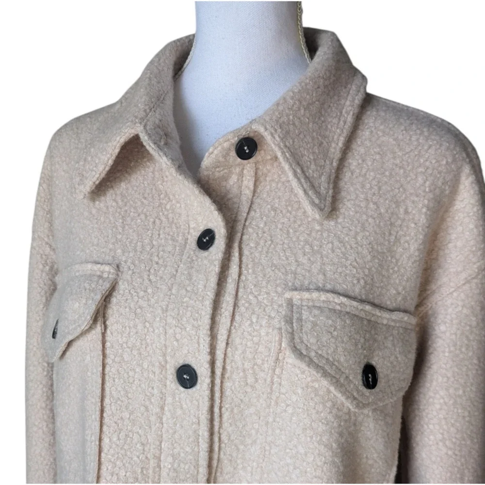 La Miel Blush Pink Tan Boucle Tan Thick Shacket Button Front Sz Small Oversized